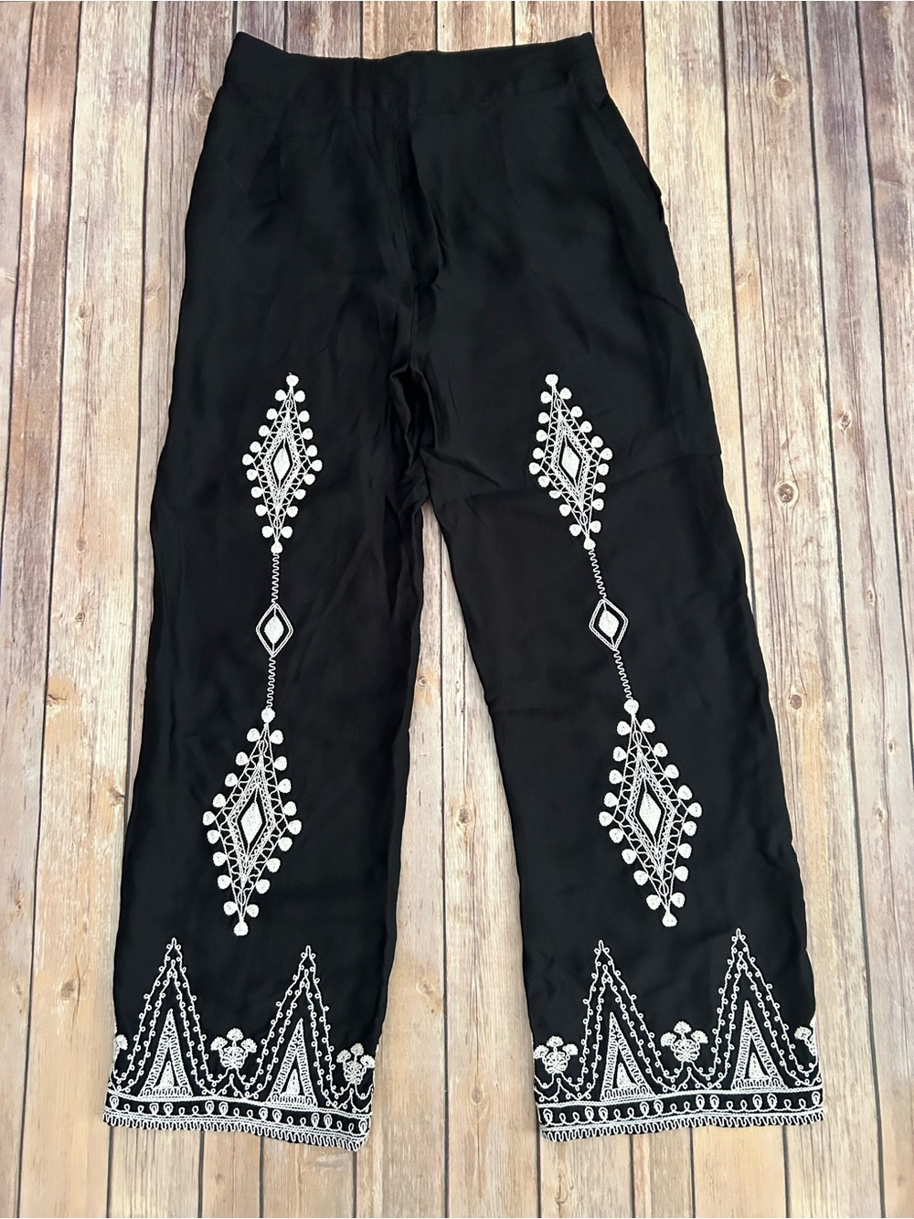 Zara Embroidered Satin Flow Pants | Size Small - Picture 5 of 9